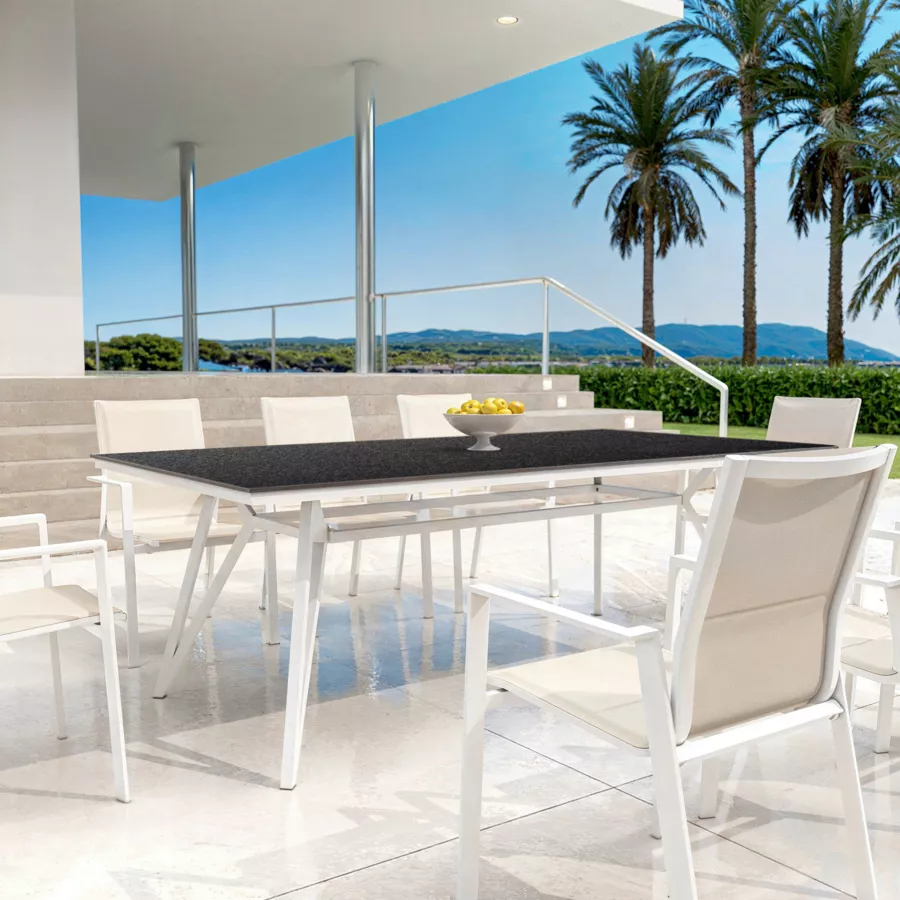 Mesa de jardín en aluminio/HPL 10 lugares (220 x 115 cm) Biarritz - Efecto piedra Antracita/Blanco