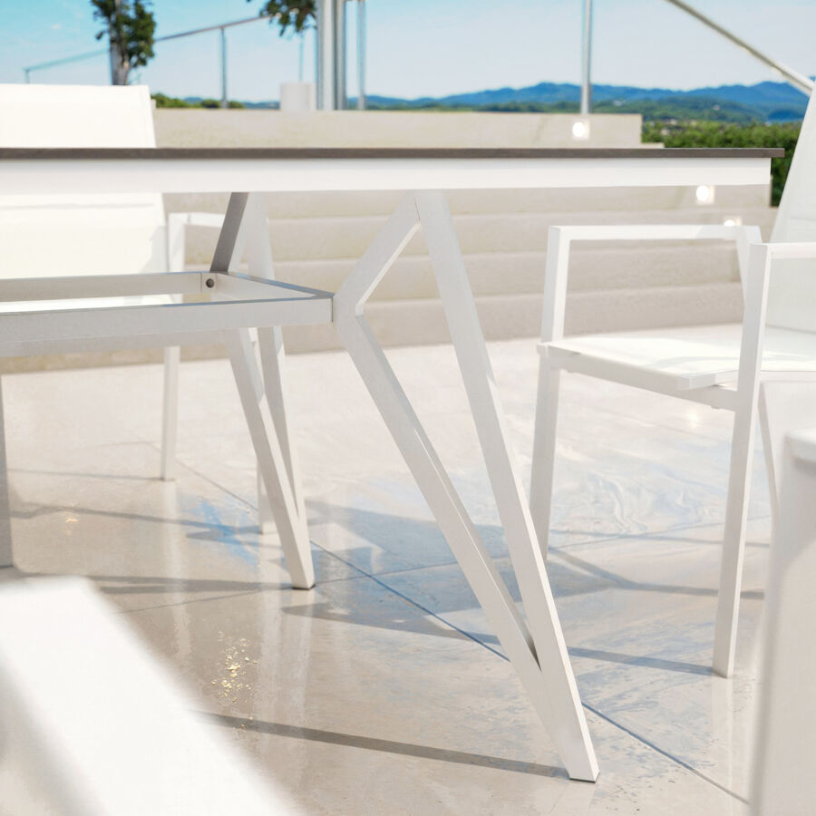 Tavolo da giardino alluminio/HPL 10 posti (220 x 115 cm) Biarritz - Effetto legno/Bianco