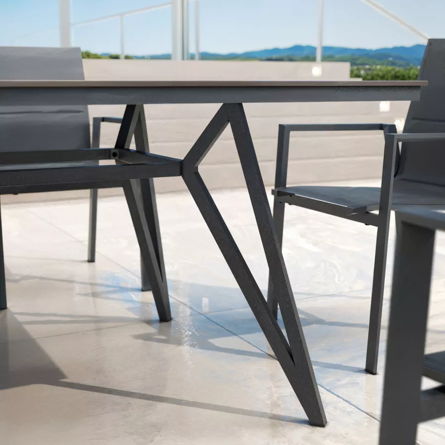 Mesa de jardín en aluminio/HPL 10 lugares (220 x 115 cm) Biarritz - Efecto madera/Gris antracita