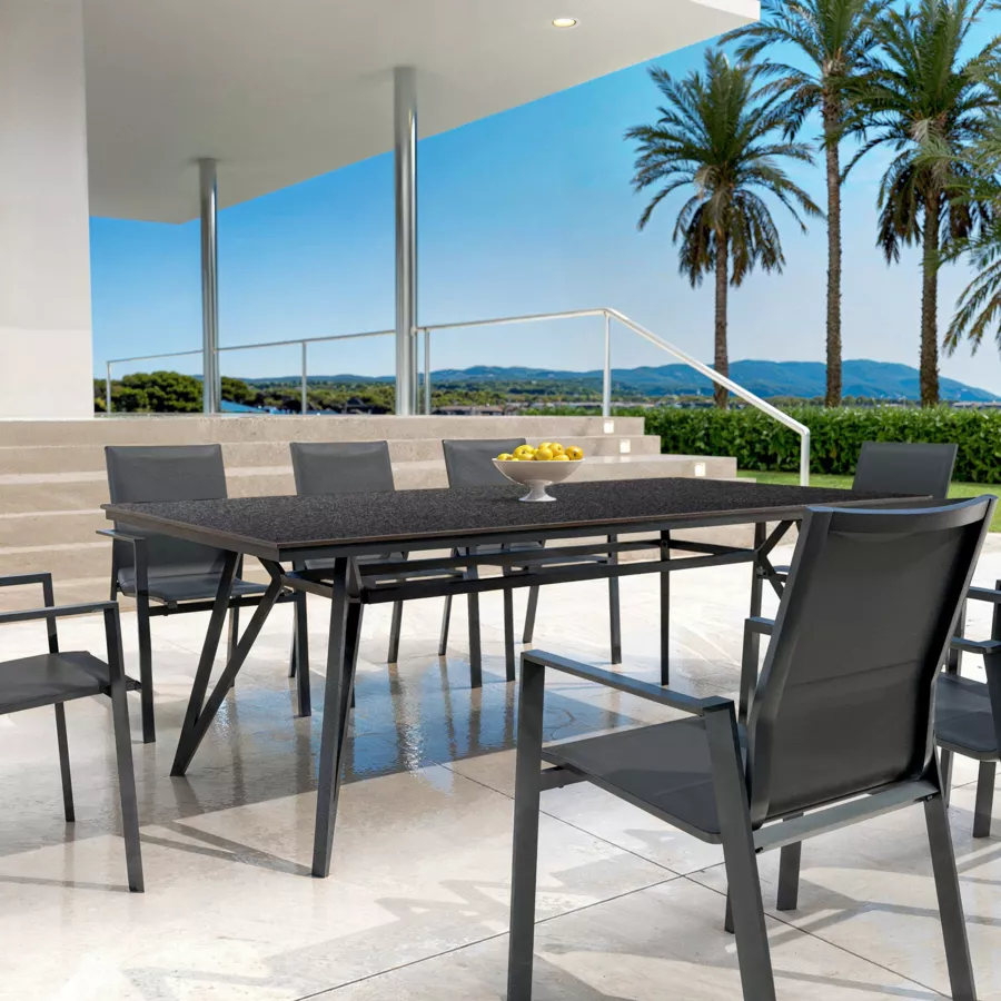 Mesa de jardín en aluminio/HPL 10 lugares (220 x 115 cm) Biarritz - Efecto piedra Gris antracita