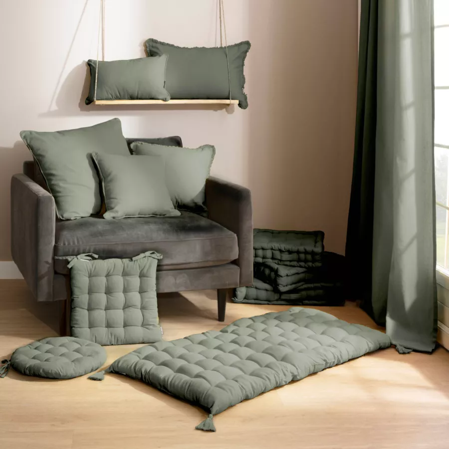Coussin de sol coton (40 x 40 cm) Pixel Vert kaki