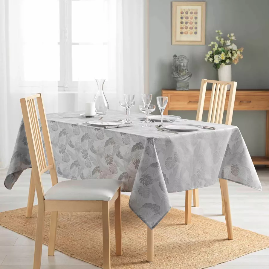NAPPE RECTANGLE 140 x 250 CM JACQUARD ENDUIT ENOLA GRIS