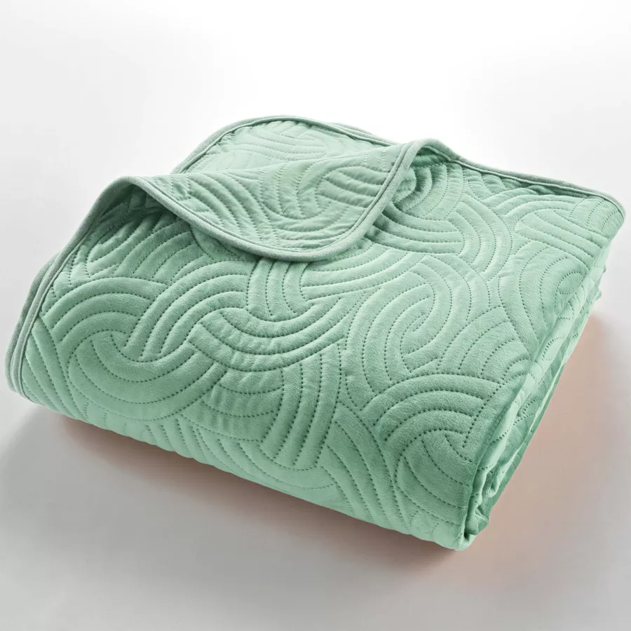 Cubrecama acolchado y fundas de almohada terciopelo (240 x 220 cm) Solange Verde salvia