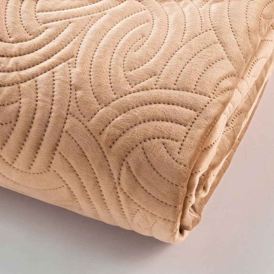 Couvre-lit matelassé et taies d'oreiller velours (240 x 220 cm) Solange Beige