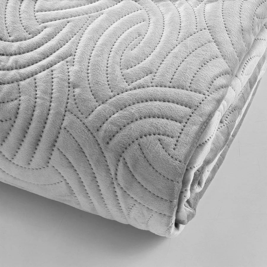 Couvre-lit matelassé et taies d'oreiller velours (240 x 220 cm) Solange Gris