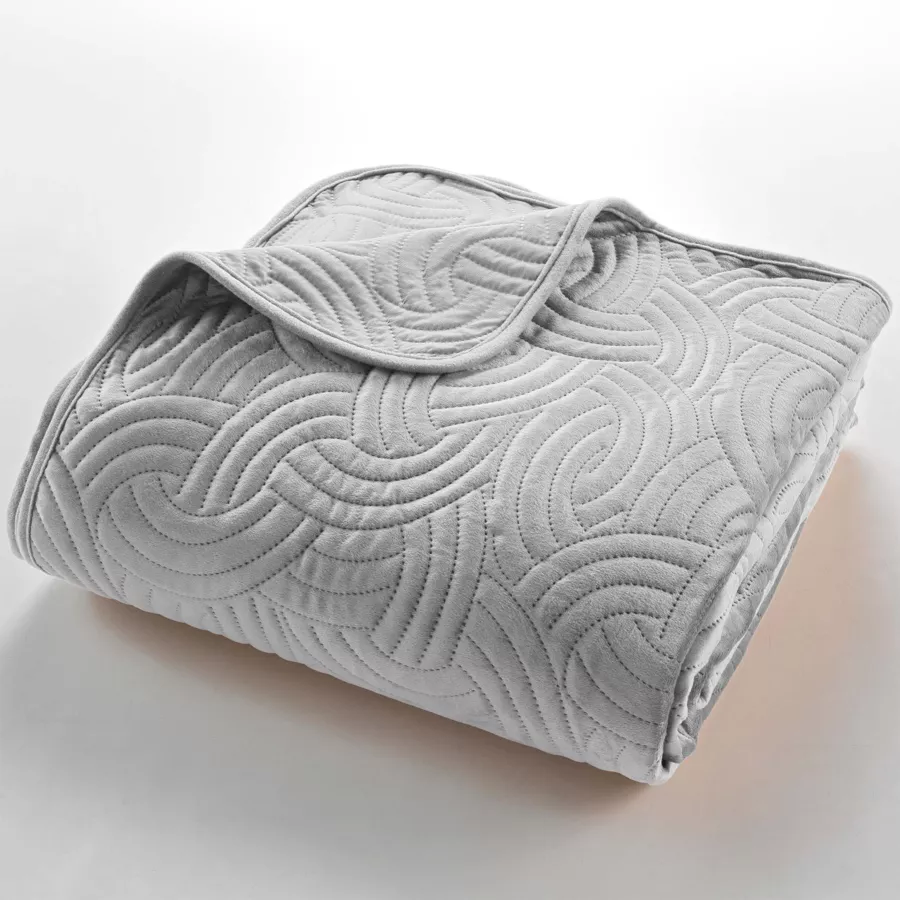 Couvre-lit matelassé et taies d'oreiller velours (240 x 220 cm) Solange Gris
