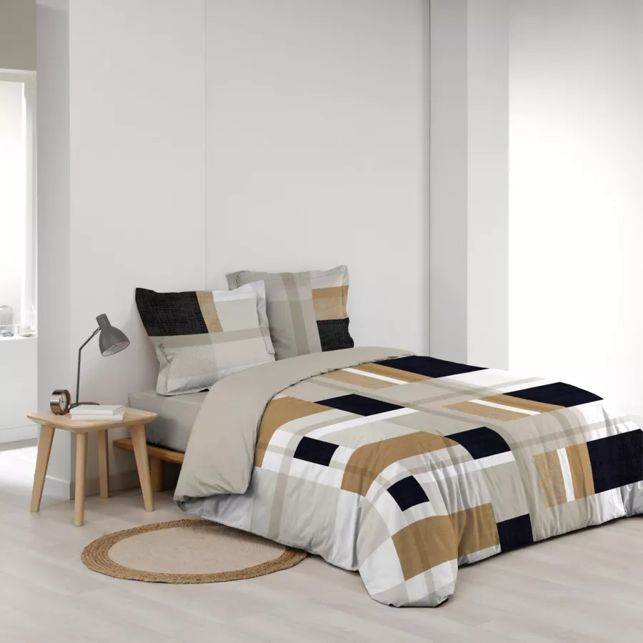 Housse de couette et deux taies percale de coton (240 x 220 cm) Ulysse Multicolore