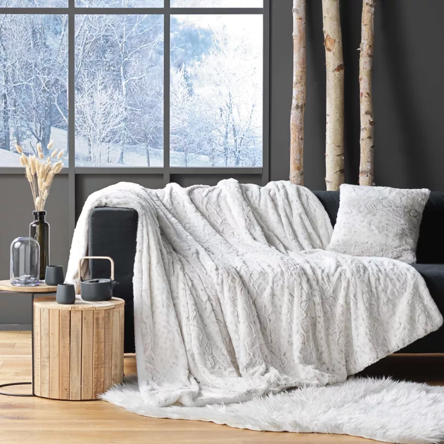 Plaid fausse fourrure (180 x 220 cm) Alaska Ecru