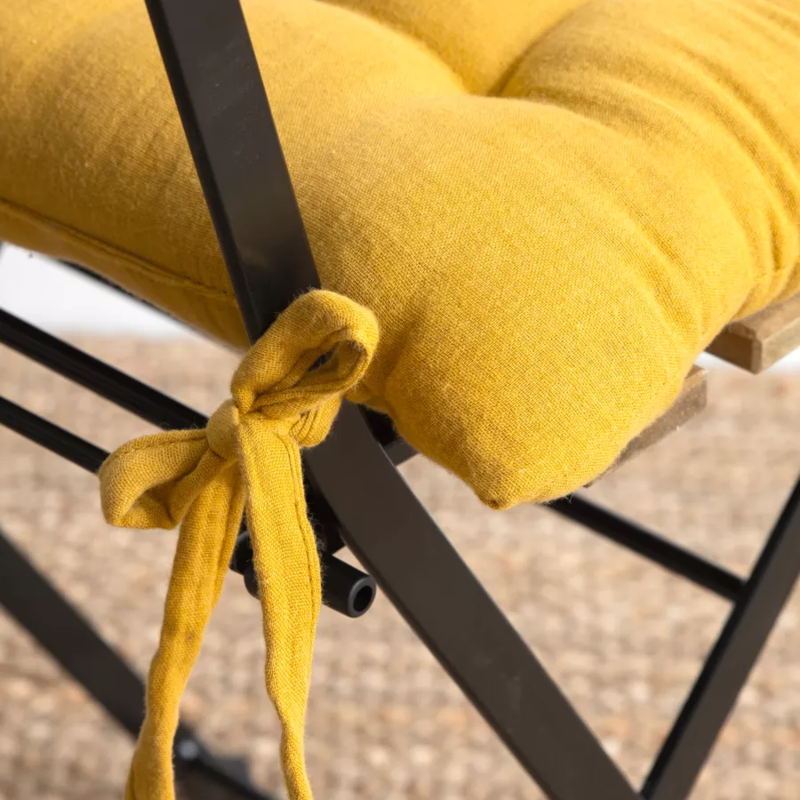 Galette de chaise carrée gaze de coton (40 x 40 cm) Gaïa Jaune safran