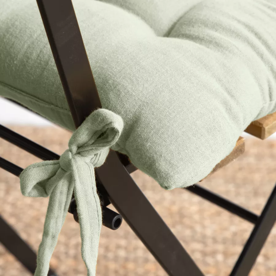 Galette de chaise carrée gaze de coton (40 x 40 cm) Gaïa Vert tilleul