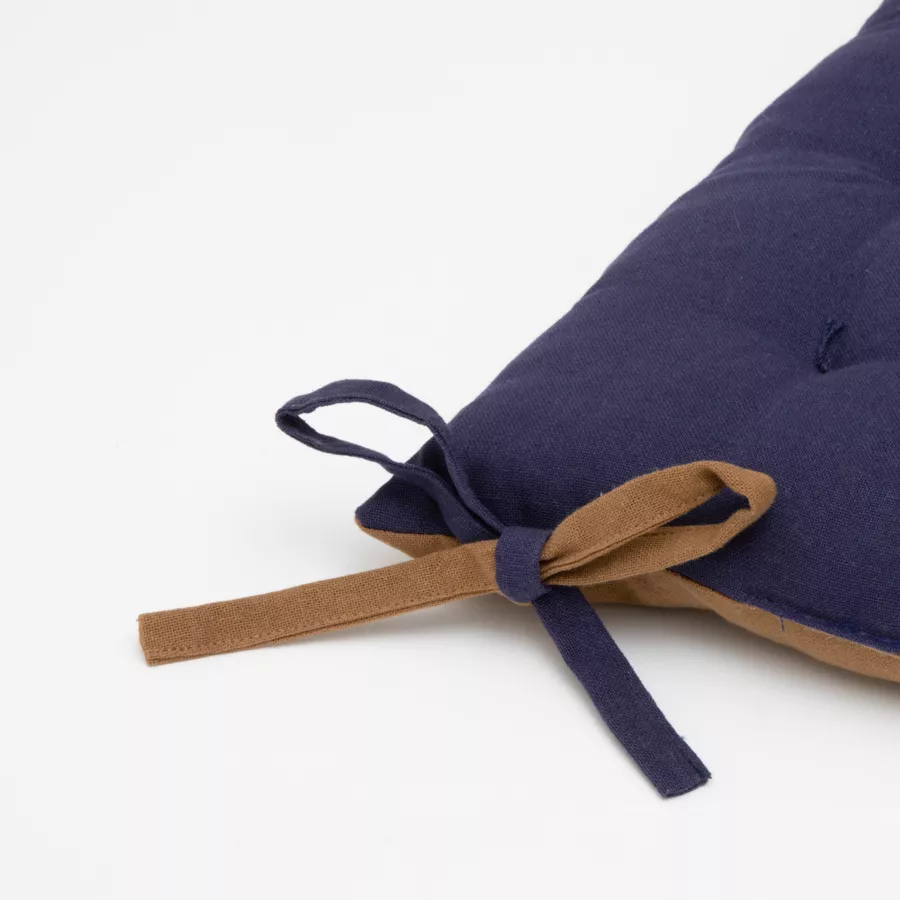 Galette de chaise carrée coton (40 x 40 cm) Pixel Bicolore Camel / bleu nuit