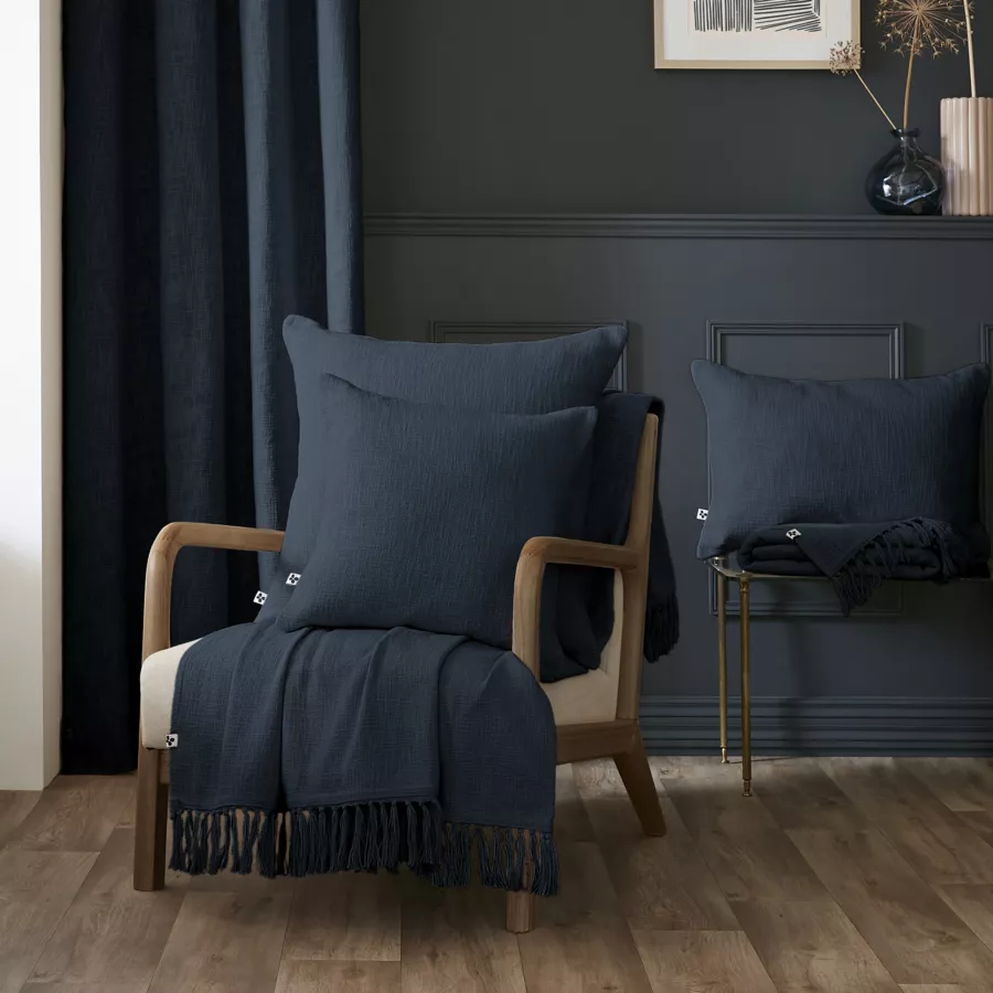 Coussin dŽhoussable 45 x 45 cm Slub SIXTINE Minuit