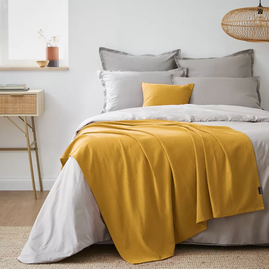 Geweven katoenen bedsprei (130 x 160 cm) Léa Saffraangeel