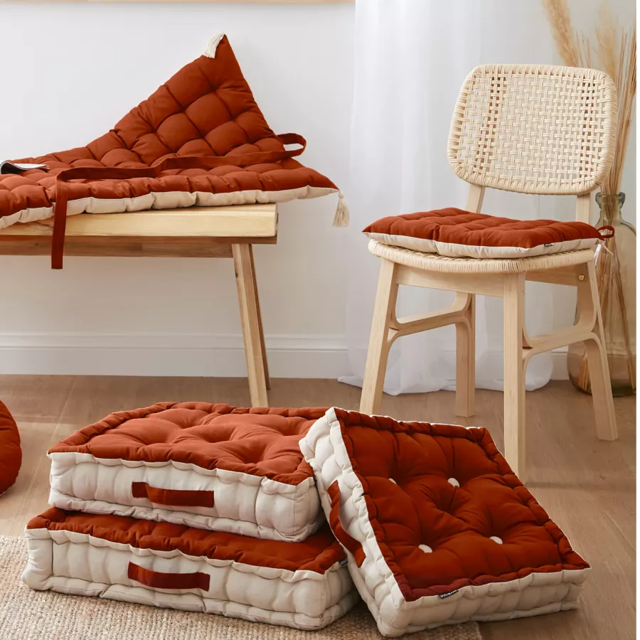 Coussin de sol carré coton (50 x 50 cm) Pixel Bicolore Terracotta / beige