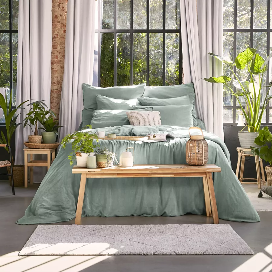 Drap housse lyocell Tencel™ (140 x 200 cm) Olivia Vert eucalyptus