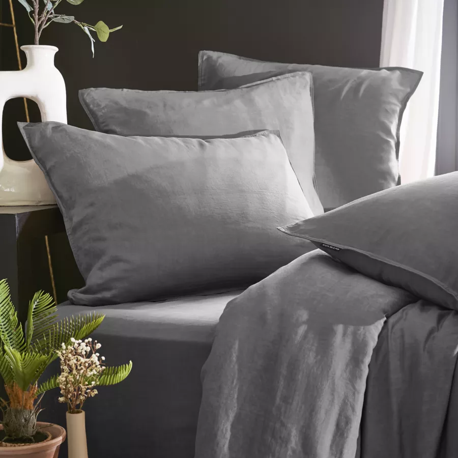 Taie d'oreiller rectangulaire lyocell Tencel™ lavé (50 x 80 cm) Olivia Gris granit 