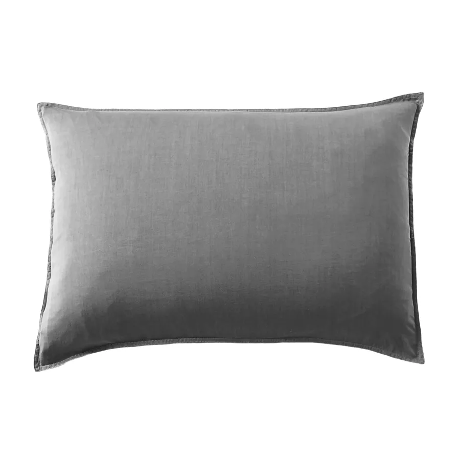 Taie d'oreiller rectangulaire lyocell Tencel™ lavé (50 x 70 cm) Olivia Gris granit 