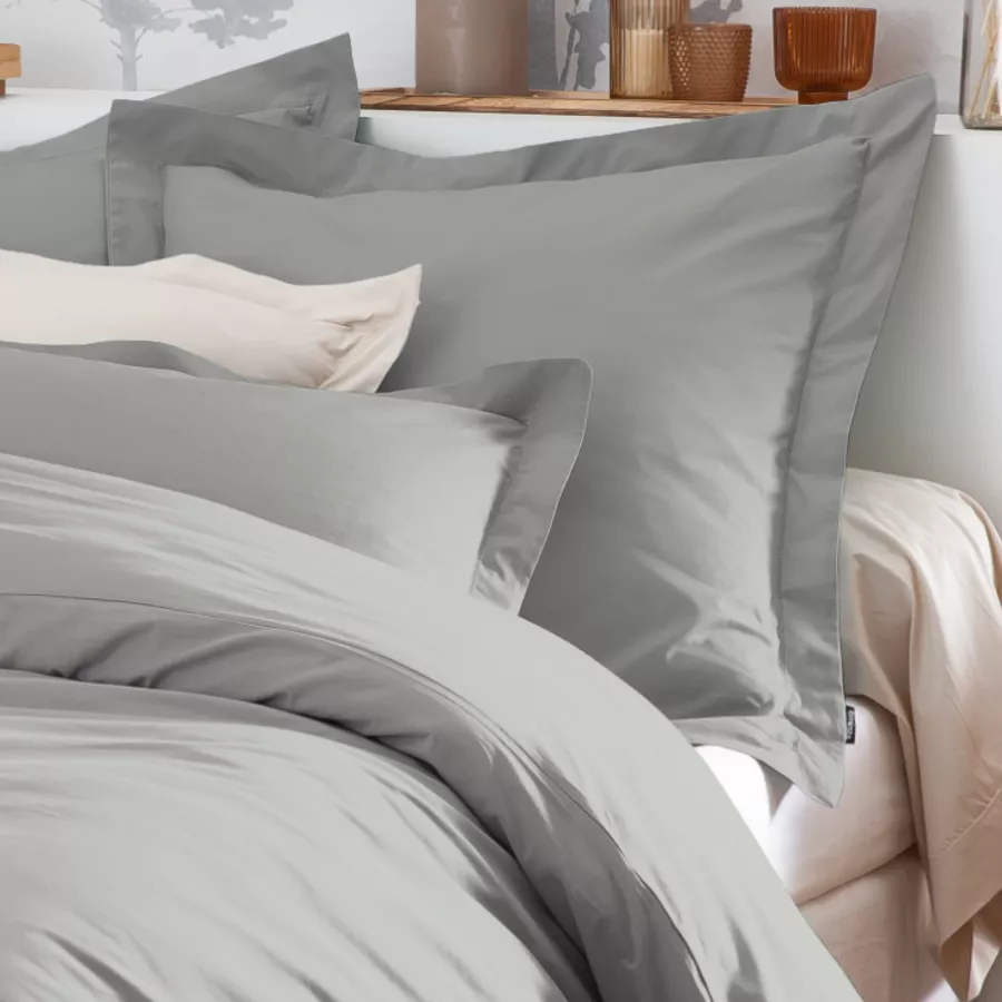 Taie d'oreiller carrée percale de coton (65 x 65 cm) Cali Gris clair