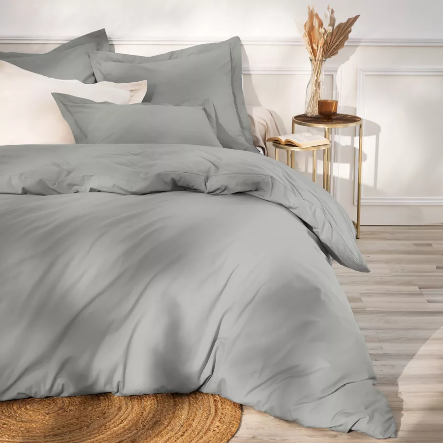 Drap housse percale de coton (90 x 200 cm) Cali Gris clair