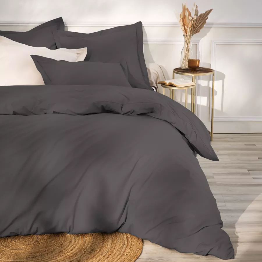 Taie de traversin percale de coton (L185 cm) Cali Gris anthracite