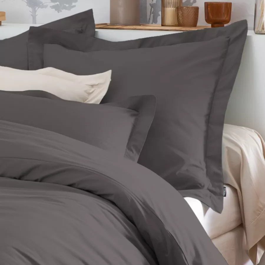 Drap plat percale de coton (270 x 300 cm) Cali Gris anthracite