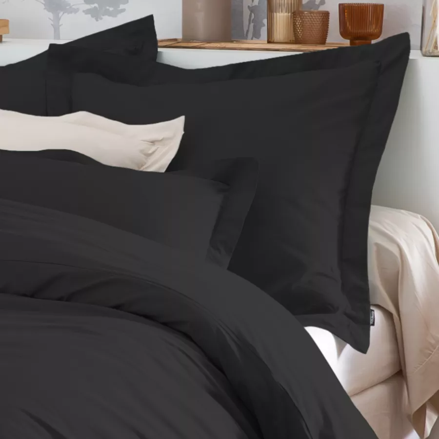Drap plat percale de coton (180 x 290 cm) Cali Noir