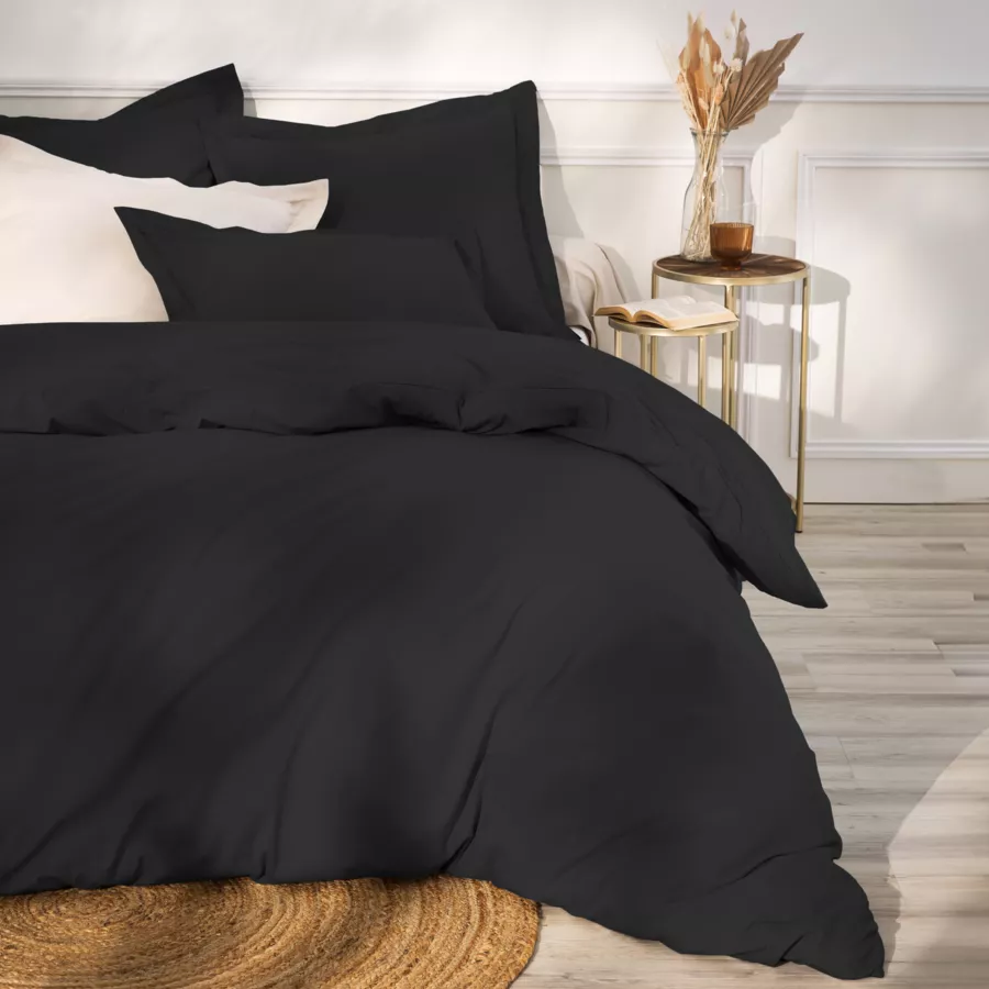 Drap housse percale de coton (140 x 200 cm) Cali Noir