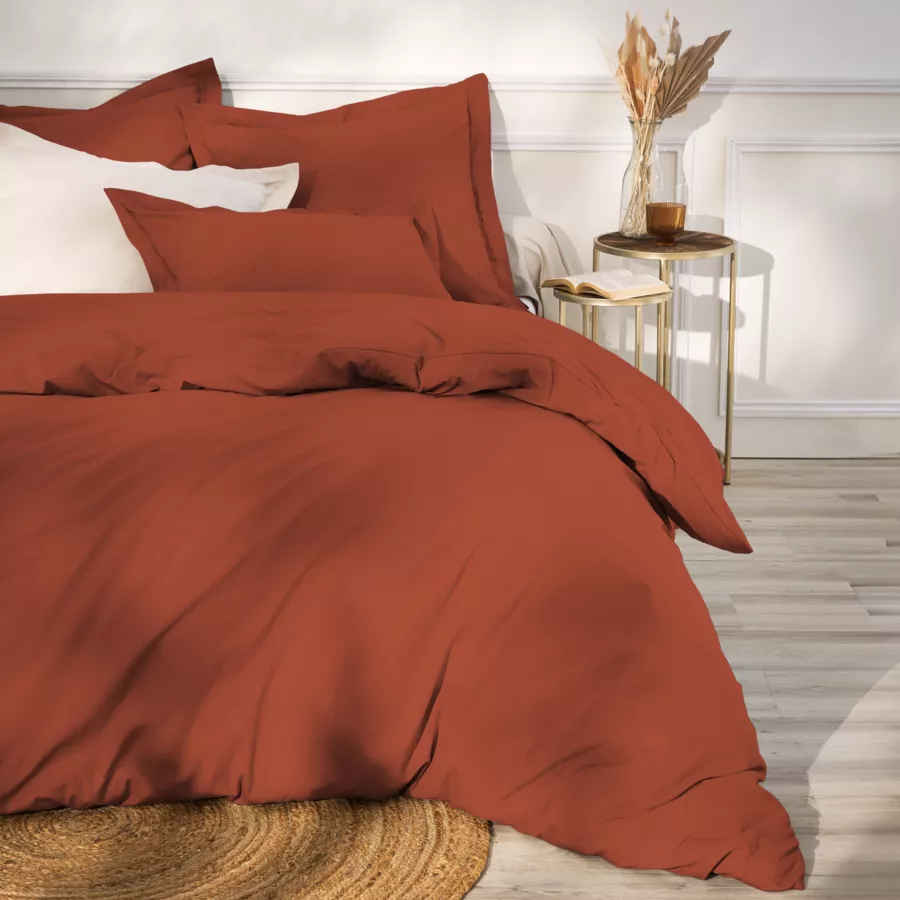 Taie de traversin percale de coton (L185 cm) Cali Terracotta