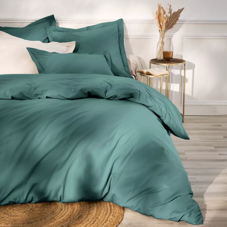 Drap housse percale de coton (200 x 200 cm) Cali Bleu canard