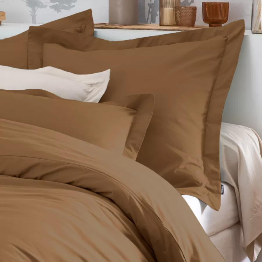 Taie de traversin percale de coton (L185 cm) Cali Cappuccino