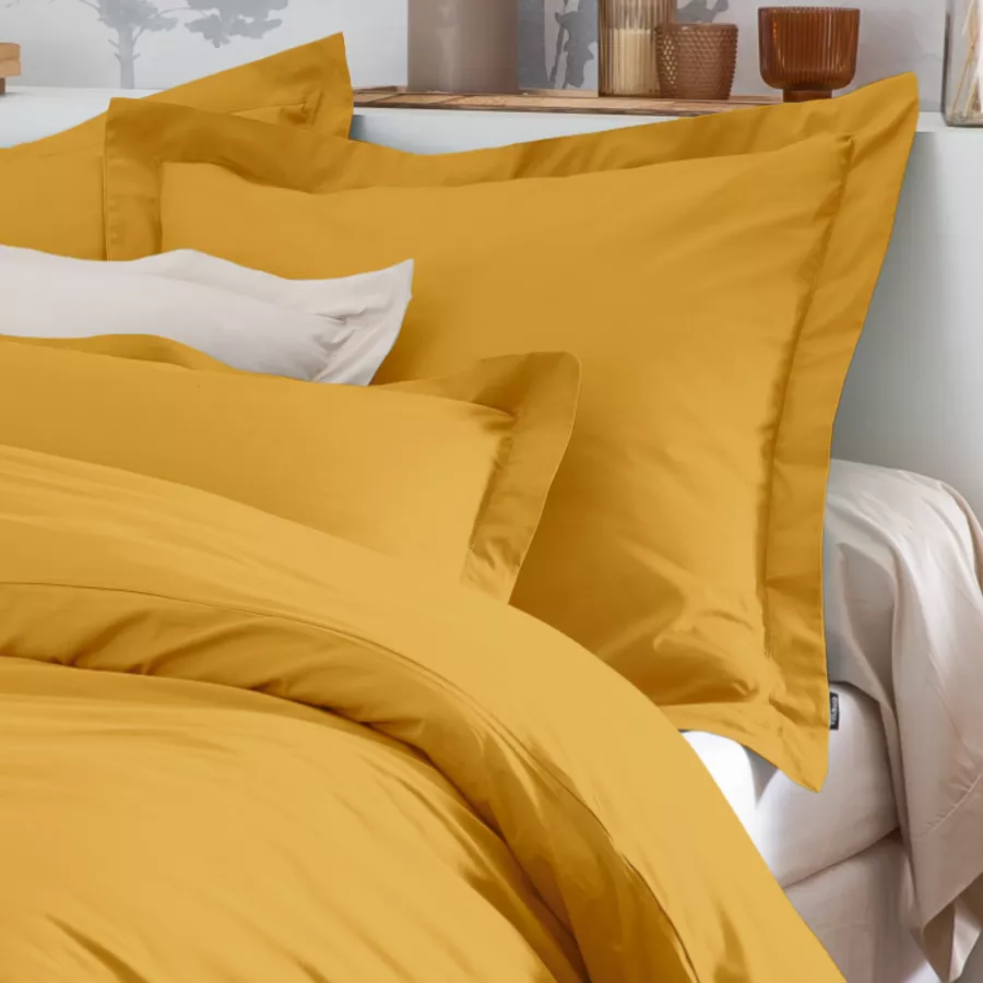 Taie d'oreiller rectangulaire percale de coton (50 x 70 cm) Cali Jaune moutarde