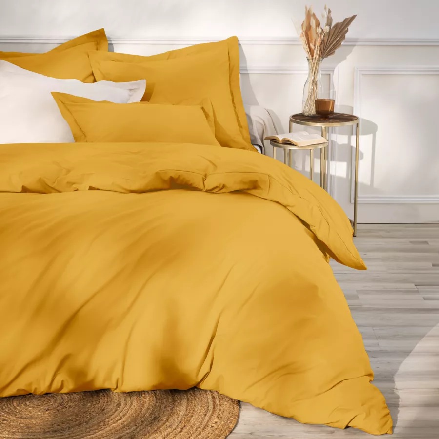 Drap housse percale de coton (180 x 200 cm) Cali Jaune moutarde