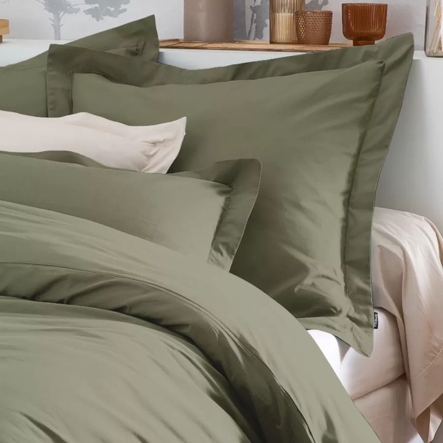 Taie d'oreiller carrée percale de coton (80 x 80 cm) Cali Vert romarin
