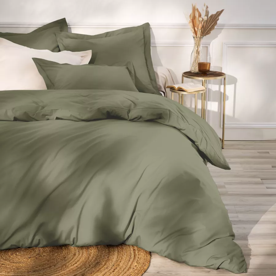 Drap housse percale de coton (140 x 200 cm) Cali Vert romarin