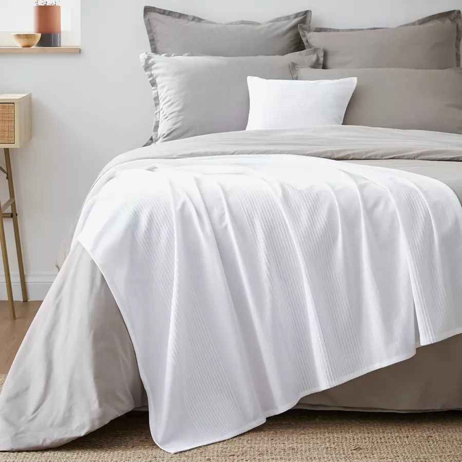 Jeté de lit coton tissé (130 x 160 cm) Léa Blanc