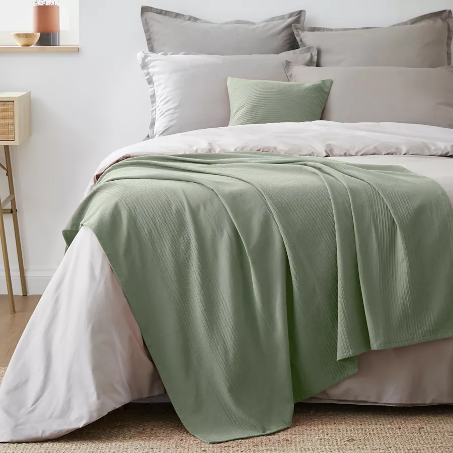 Colcha decorativa algodón tejido (130 x 160 cm) Léa Verde romero