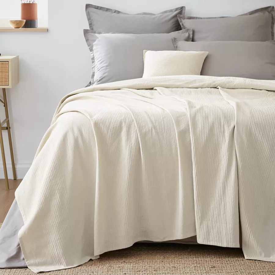 Cubrecama algodón tejido (180 x 220 cm) Léa Beige pampa