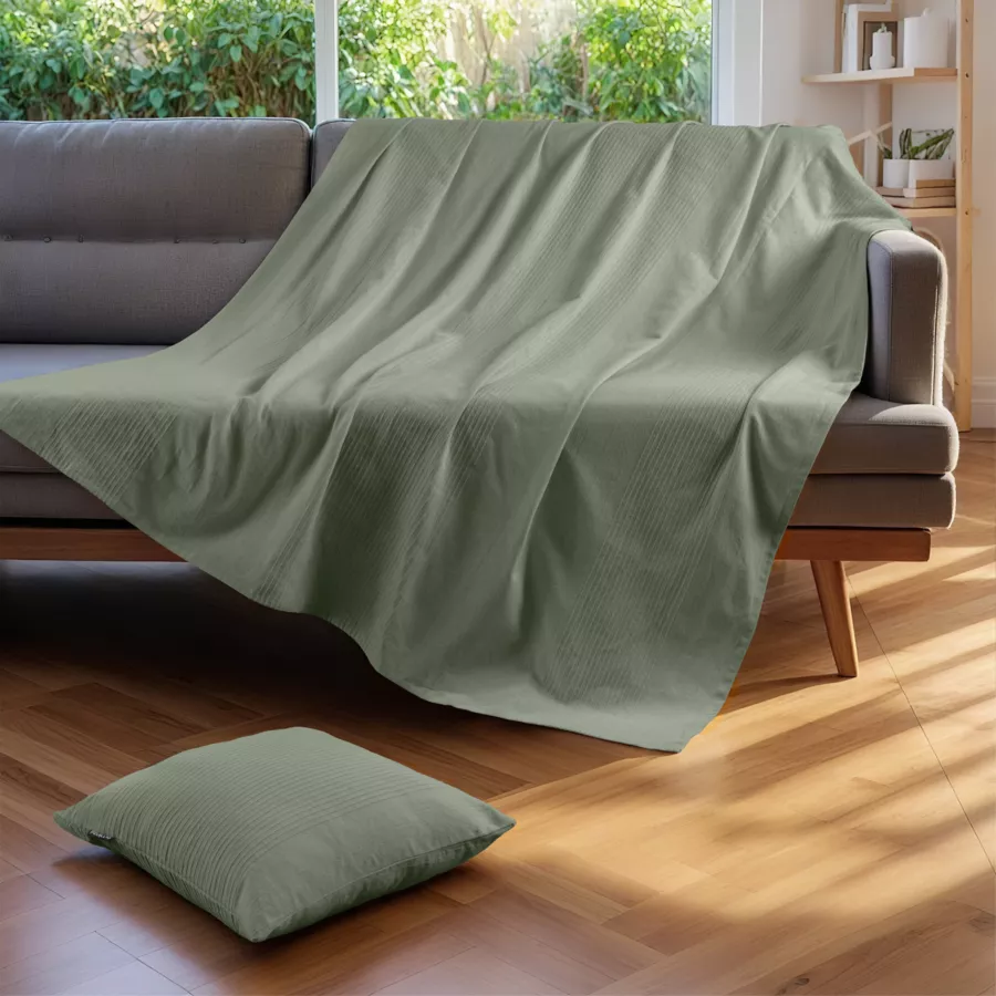 Colcha decorativa algodón tejido (130 x 160 cm) Léa Verde romero