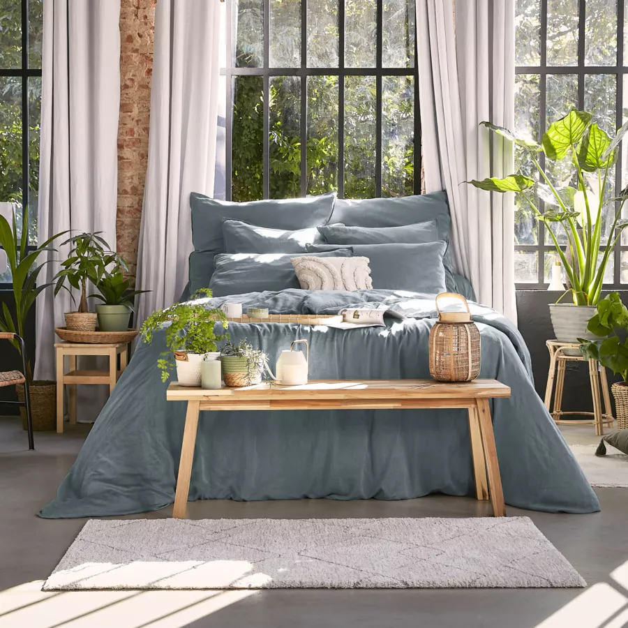 Hoeslaken gewassen TENCEL™ Lyocell (160 x 200 cm) Olivia Staalblauw