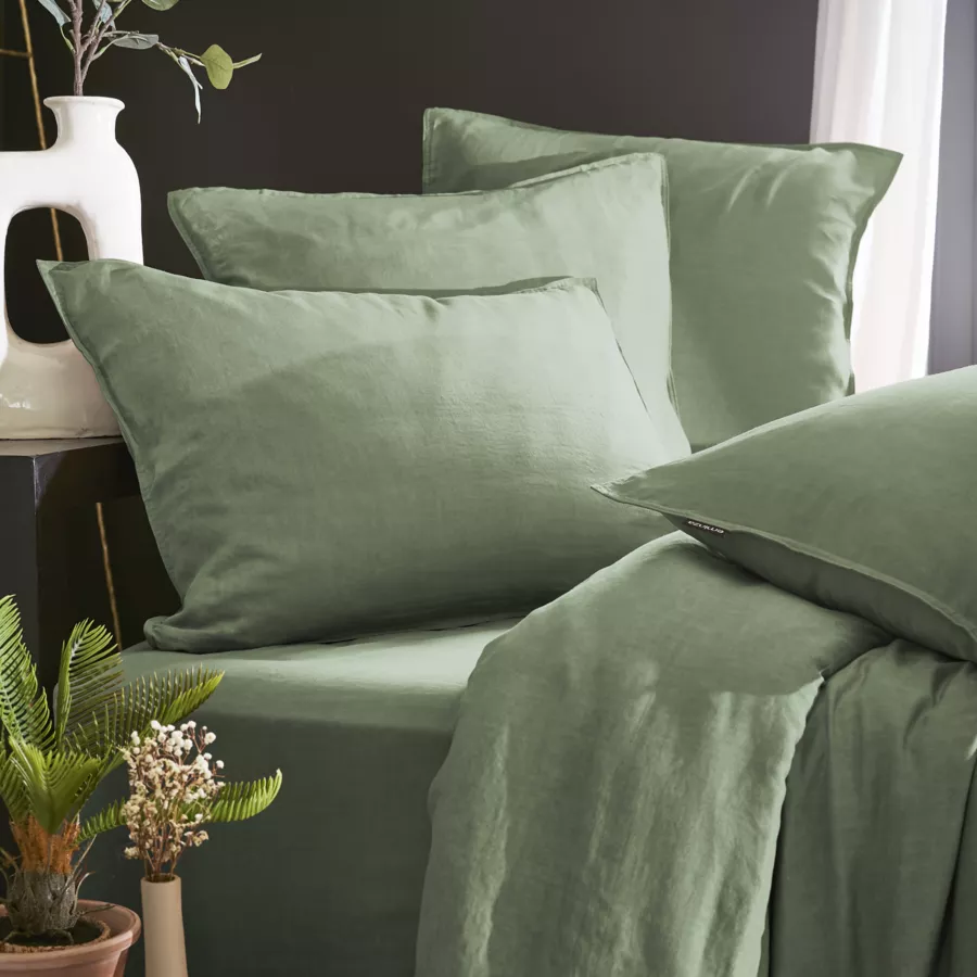 Taie d'oreiller rectangulaire lyocell Tencel™ lavé (50 x 80 cm) Olivia Vert romarin