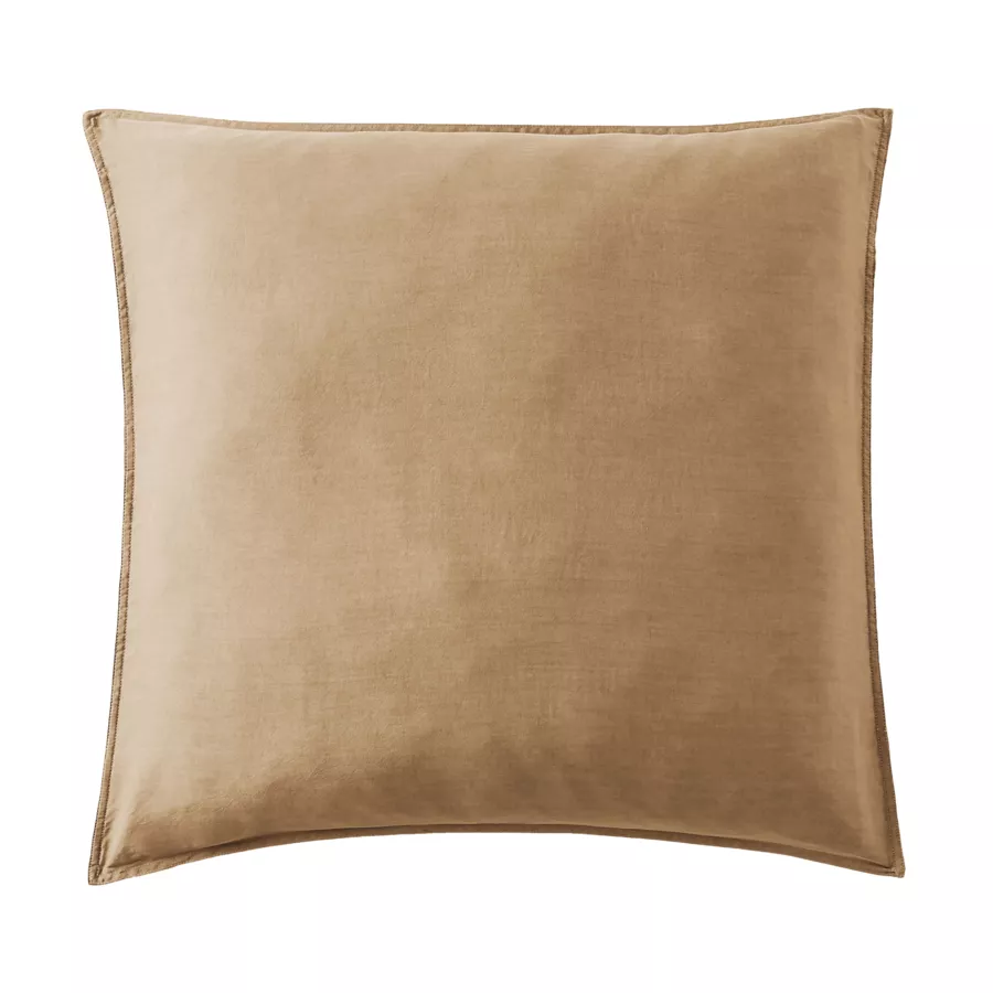 Funda de almohada cuadrada lyocell Tencel™ lavado (80 x 80 cm) Olivia Camel