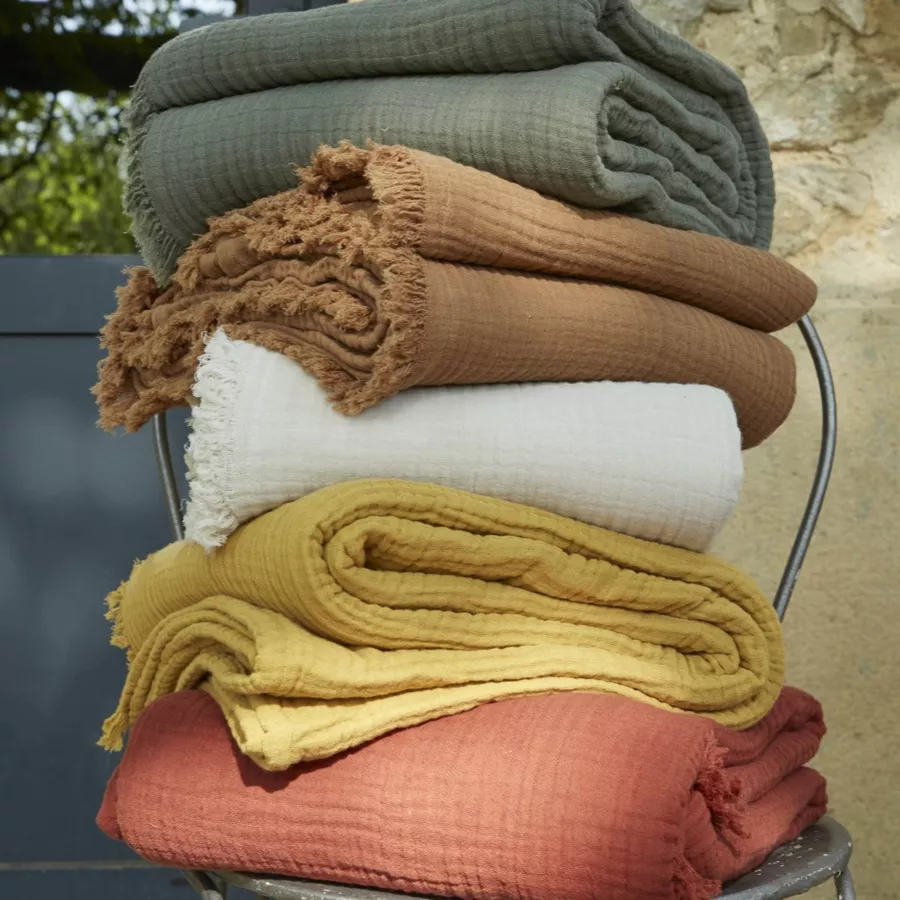 Plaid gaze de coton (130 x 160 cm) Gaïa Beige pampa