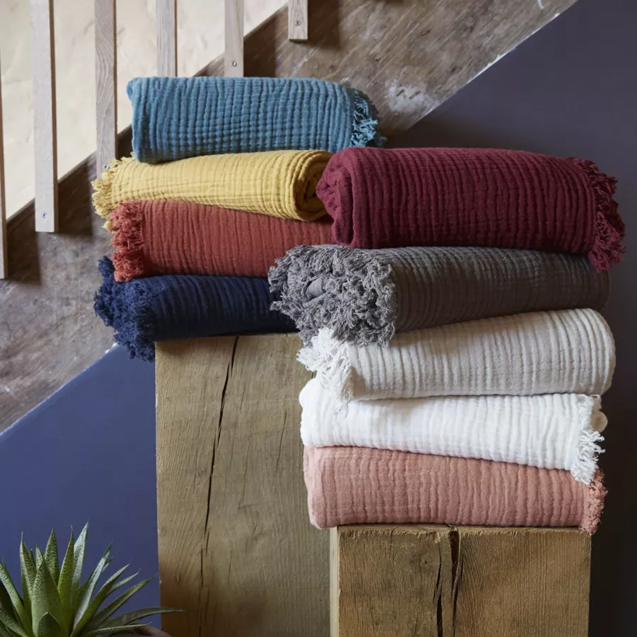 Plaid gaze de coton (130 x 160 cm) Gaïa Beige pampa