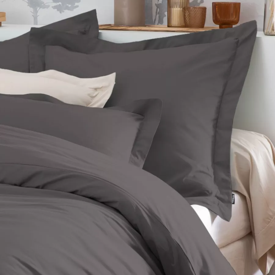 Funda de almohada rectangular de percal de algodÃ³n (80 cm) Cali Gris antracita