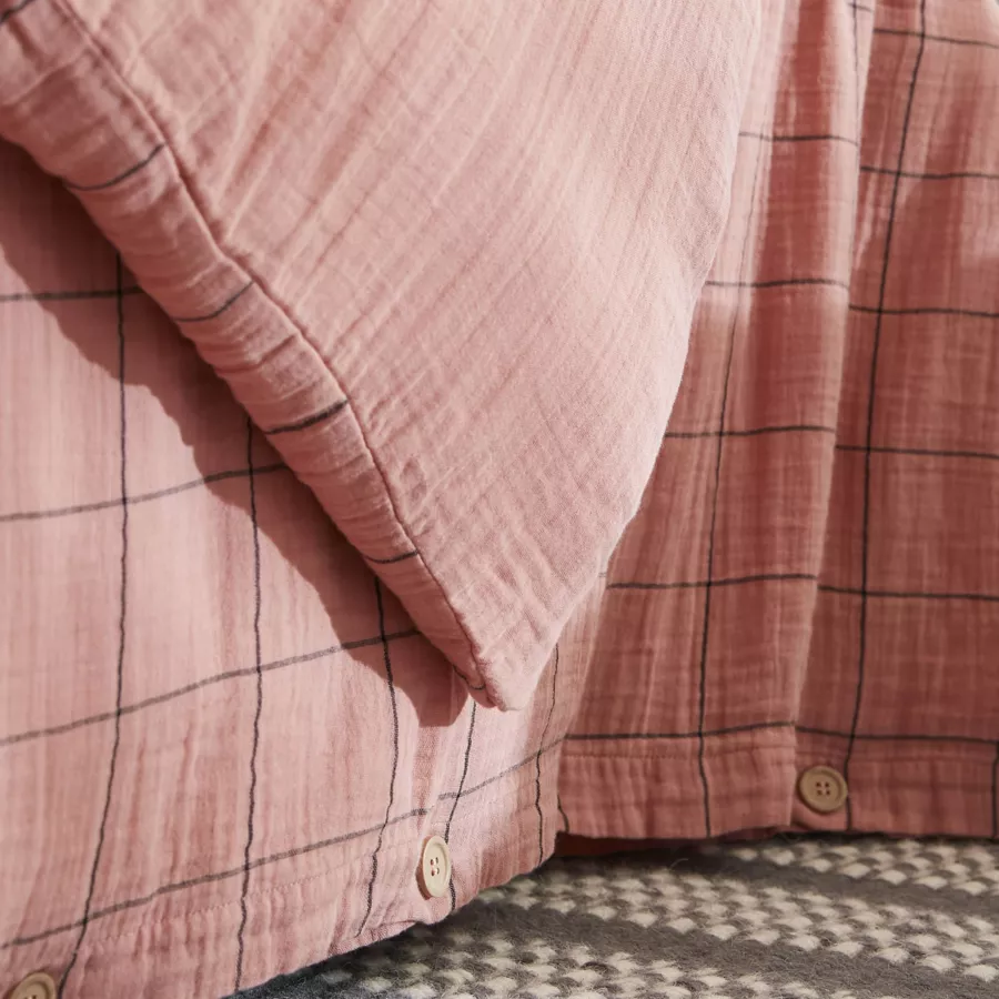 EM - Housse de couette rŽversible 240 x 220 cm Gaze de coton tissŽe teinte GAìA MATCH Rose pche