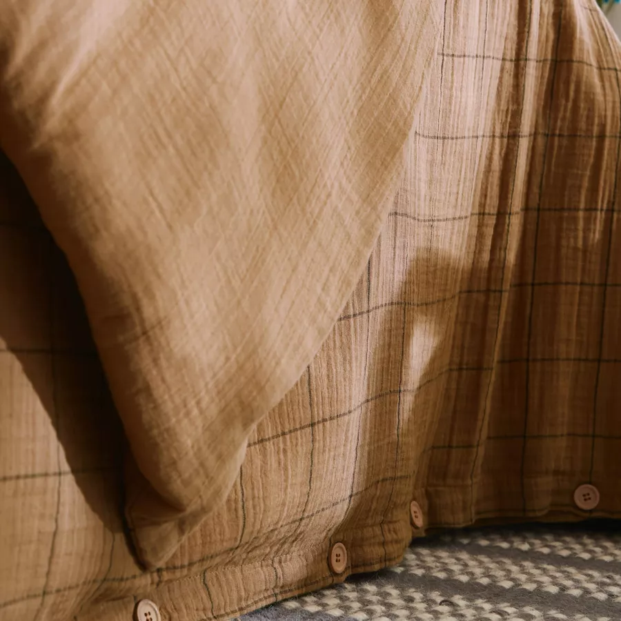 EM - Housse de couette rŽversible 260 x 240 cm Gaze de coton tissŽe teinte GAìA MATCH Camel