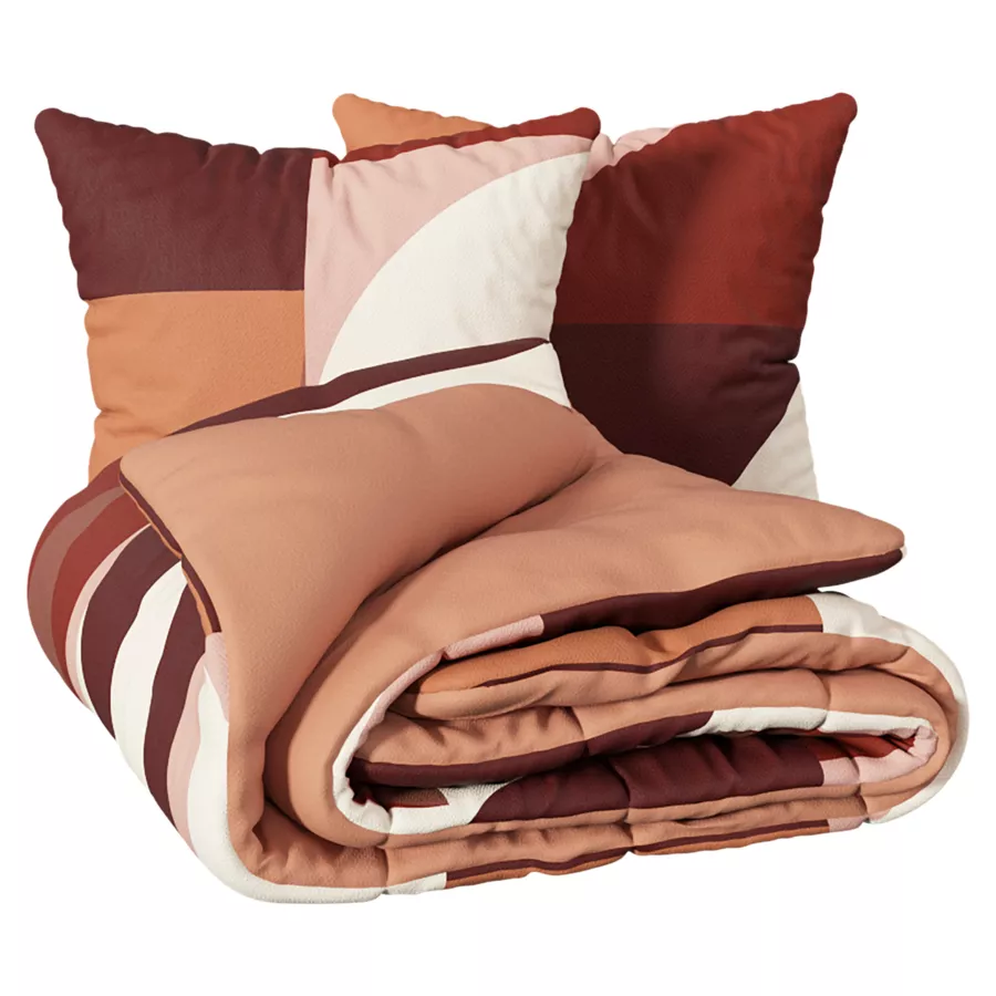 Housse de couette et deux taies percale de coton (260 x 240 cm) Tatia Terracotta