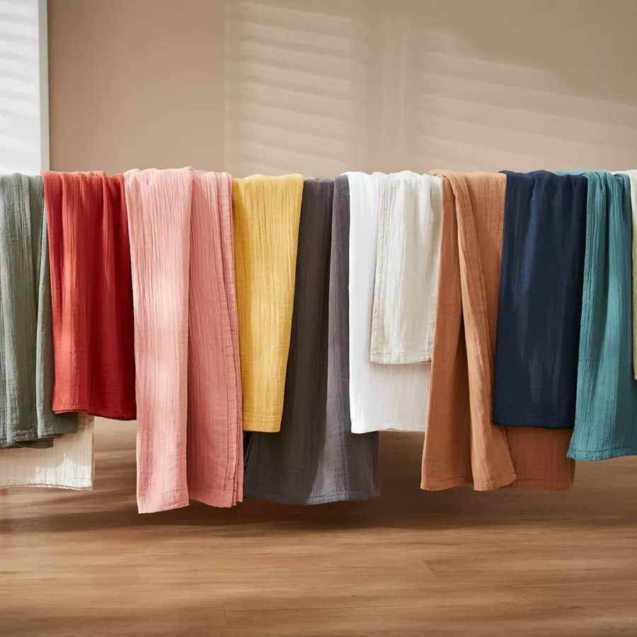 Cortina de gasa de algodón ajustable (180 x max 300 cm) Gaïa Albaricoque
