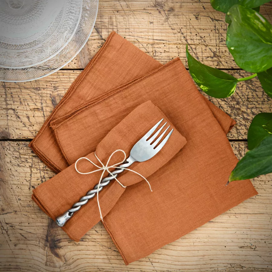 Lot de 3 serviettes gaze de coton (40 x 40 cm) Gaïa Abricot