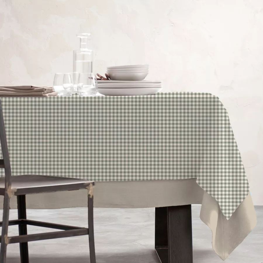 Mantel rectangular de algodón revestido (150 x 350 cm) Vichy Verde salvia